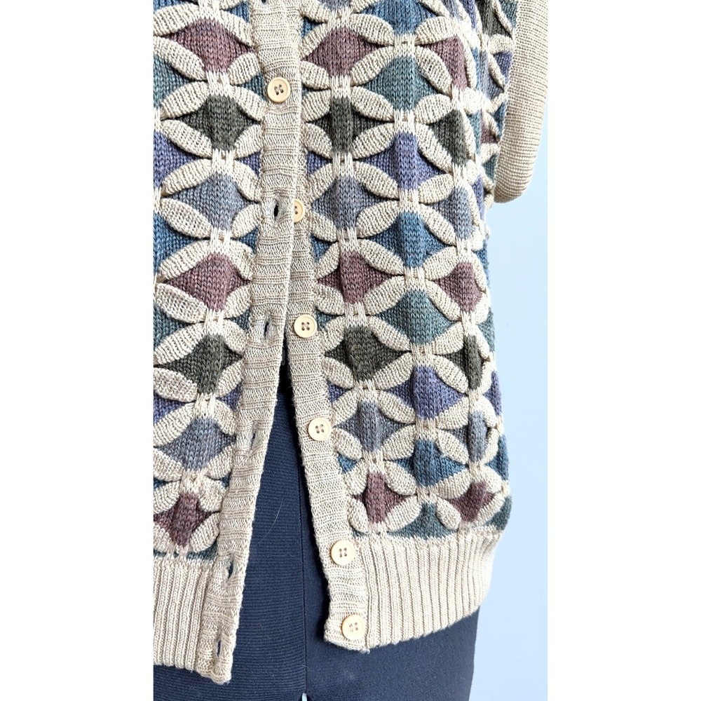 Vintage Geometric Knit Button Front Sleevless Sweater Size Medium - Picture 5 of 8